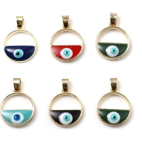 2 PCs Hollow Evil Eye Pendants Enamel Religious Charms Round Zinc Based Alloy Gold Color For DIY Necklace Jewelry Finding