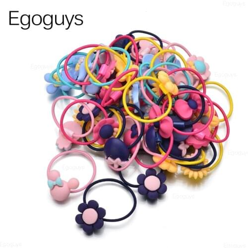 10PCS Children Cartoon Hair Ring Baby Hair Clips Bow Tie Headwear Girls Elastic Rope Kids Rubber Band Cute Fruit Flower Headband