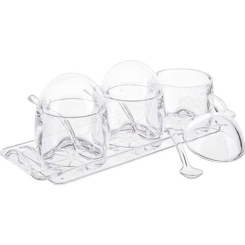 Clear Seasoning Rack Spice Pots Seasoning Box Storage Container Condiment Jars with Cover, Spoon and Tray
