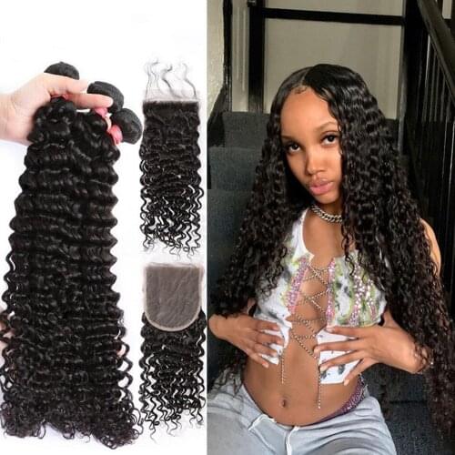 28 30 38 40 inch Loose Deep Wave Bundles With 5x5 6x6 HD Lace Closure Brazilian Remy Human Hair Weaves Curly Bundles tissage