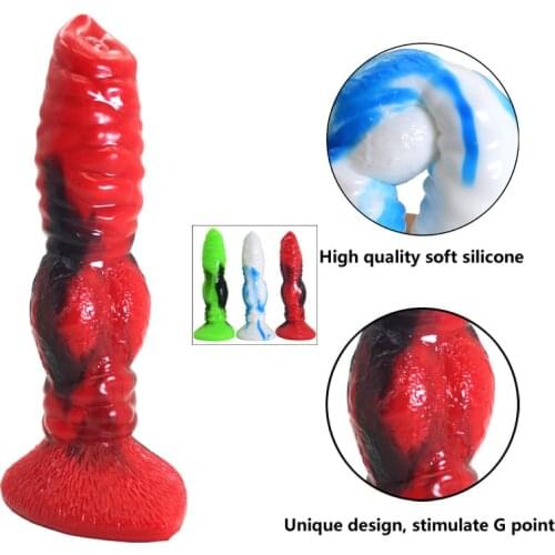 Silicone animal wolf dildo colorful green blue red realistic dog penis sex toys for women lesbian knotted dildos sex shop