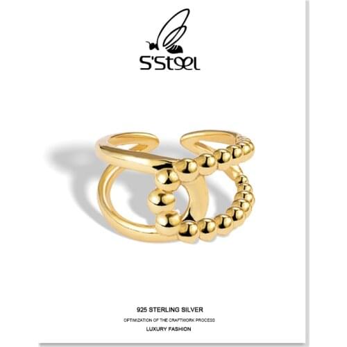 SSTEEL Trendy Rings Sterling Sivler 925 For Women Geometric Hollow Personalized Cross Open Ring Anillos Plata Fine Jewellery