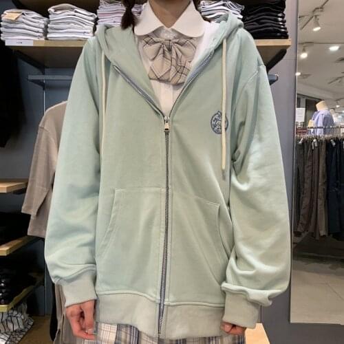 Oversize Zip Up Sweatshirts Winter Japanese Jacket Outerwear Hoodies Women Plus Size Vintage Pockets Long Sleeve Pullovers