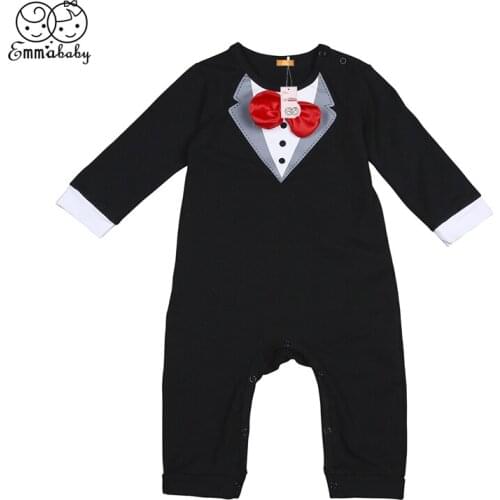Spring Autumn Newborn Baby Boys Romper Bow Tie Gentleman Long Sleeve Jumpsuit Romper Toddler Kids Clothes Outfits