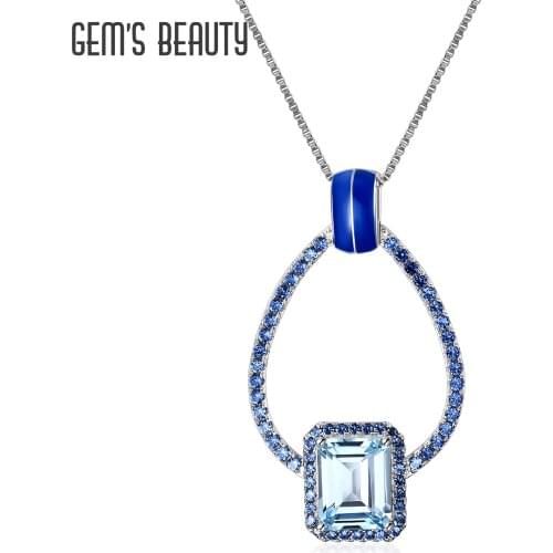 Gems Beauty Square Pendant Necklace For Women Natural Stone Sky Blue Topaz Chain Choker Necklace Gift Jewelry High Quality
