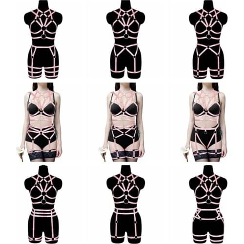 Pink Strappy Harness For Women Sexy Body Cage Bra Bralette Punk Fetish Lingerie Bondage Dance Festival Rave Garter Sword Belt