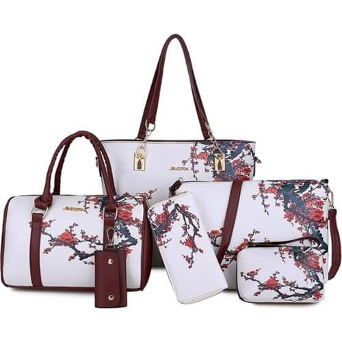 Chinese Style Floral Printing Women Handbags Shoulder Bags Set Female Practical Composite Bag 6 Piece Set Designer Brand Bolsa