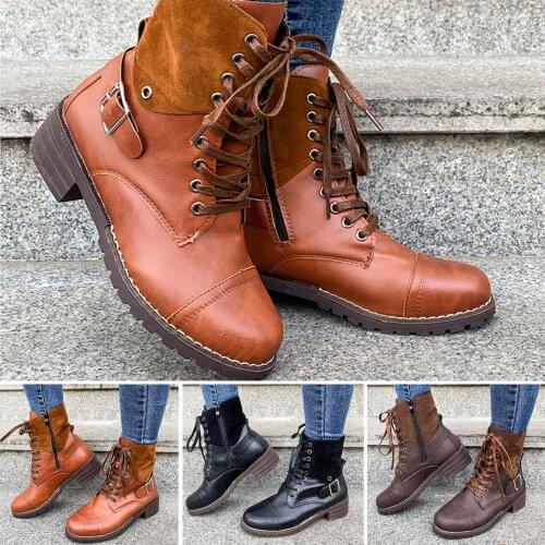 Womens Ladies Boots Squared Heel Vintage British Style Round Toe Zip Up Boots Shoes High Quality Comfy Warm Shoes Free Shipping
