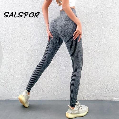 SALSPOR Stripe Leggings For Women High Waist Workout Legging Push Up Exercise Running Femme Tights Pants Athletic Gym Clothing