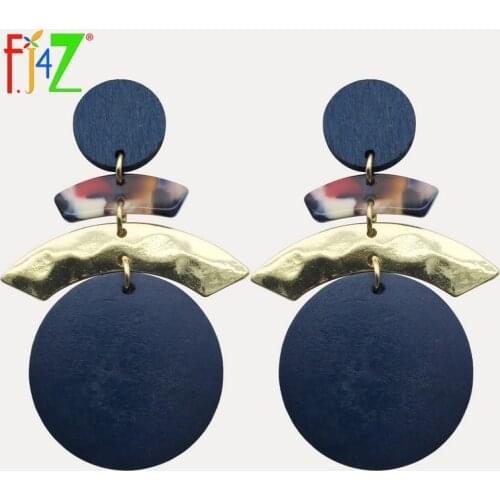 F.J4Z Nova Earrings for Women Fashion Big Wooden Circles Acrylic Alloy Arc Geometric Earrings pendientes grandes mujeres