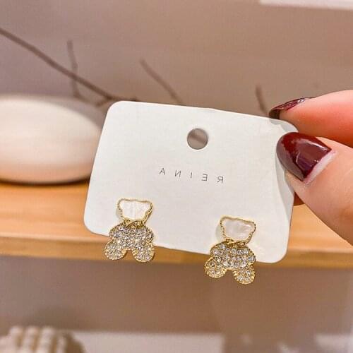 Sweet Cute Crystal Little Bear Stud Earrings Simple Exquisite Mosaic Rhinestone Semi-precious Stones Earrings Woman Bijoux