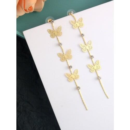 Korean Fashion Butterfly Drop Earrings for Women Gold Color Long Tassel Earrings pendientes mujer Jewelry 2021 bijoux femme
