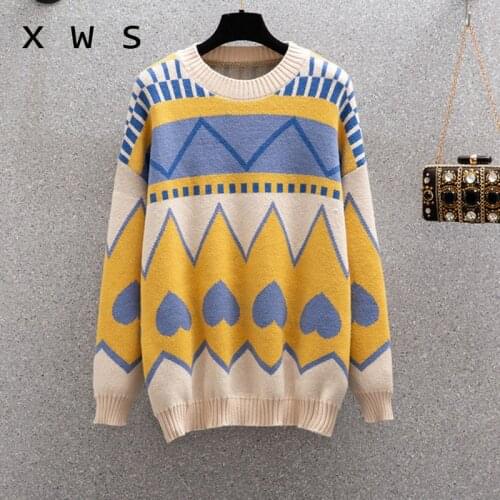 Women Winter Sweater and Pullovers Oneck Striped Vintage Knitwear Long Sleeve Oversized Pull Jumpers Winter Outwear Sweater