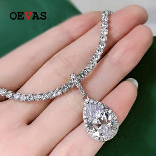 OEVAS 100% 925 Sterling Silver 10*15mm Water Drop High Carbon Diamond Pendant Necklace For Women Sparkling Wedding Fine Jewelry