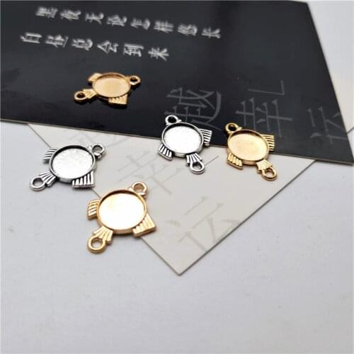 10pcs/lot Metal Fish Shape Pendant Base Settings Glass Cabochon Fit 10mm Round Bracelets Tray Bezel DIY Jewelry Making Findings
