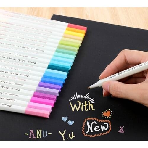 15 Metallic Color Pen Set Bright Colors Art Marker Brush for Drawing Lettering Calligraphy Painting Home DIY Art School F228