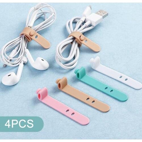 4Pcs Universal Silicone Earphone Cable Winder Anti-Lost Desktop Data Line Wire Cord Holder Organizer Cable Strap Line Mangement