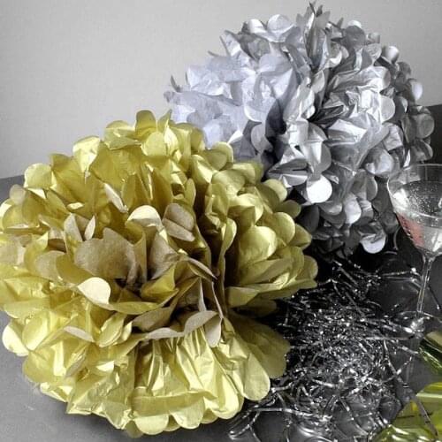 5pc 6inch Metallic Gold/Silver Circle GarlandTissue Pom Poms Paper Flower Ball Hanging Shower Party Birthday Wedding decoration