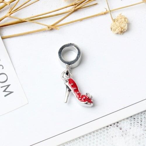 5PCS Wholesale Red Enamel Pendants Bubble High heels Alloy Charm For Bracelet Necklace Jewelry Making DIY Handmade Craft