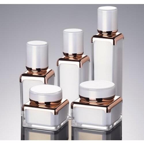 15ml 30ml 50ml Elegant Square Shape Acrylic Bottle Jar Lotion Pump Bottle Pearl White Rose Gold 30g 50g Acrylic Cream Jar