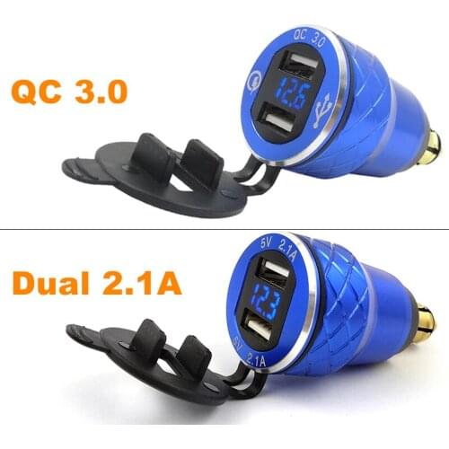 4.2A Aluminum Dual USB Motorcycle Cigarette Lighter Splitter with LED Display QC3.0 Power Outlet for 2015 Triumph Tiger / XRX