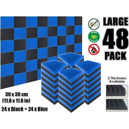 Arrowzoom 48 pcs Blue and Black Multi-Wedge Acoustic Studio Foam Tile Sound Absorption Panel 30 x 30 cm (11.8 x 11.8") KK1167