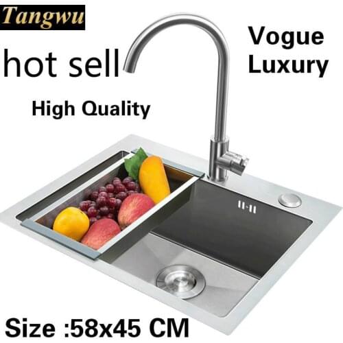 Free shipping Apartment wash vegetables high capacity kitchen manual sink single trough durable 304 stainless steel 58x45 CM