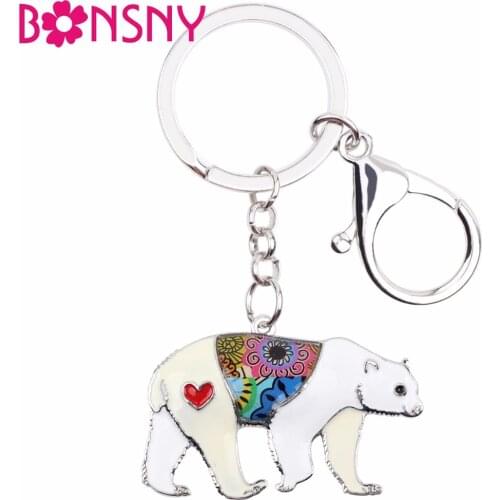 Bonsny Enamel Floral Sea Polar Bear Key Chain Women Girl Keyring Gift Bag Charms Keychain Car key Purse Halcyone Fashion Jewelry