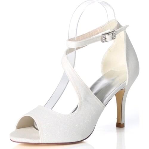 High Heels Bling Women Sandals Shoes Peep Toe Ankle Buckle Strap Heeled Formal Wedding Party Summer Ladies Dress Sandal