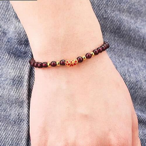 Hot sale 999 24K Yellow Gold Bracelet Women 3D Red bean Beads Bracelet