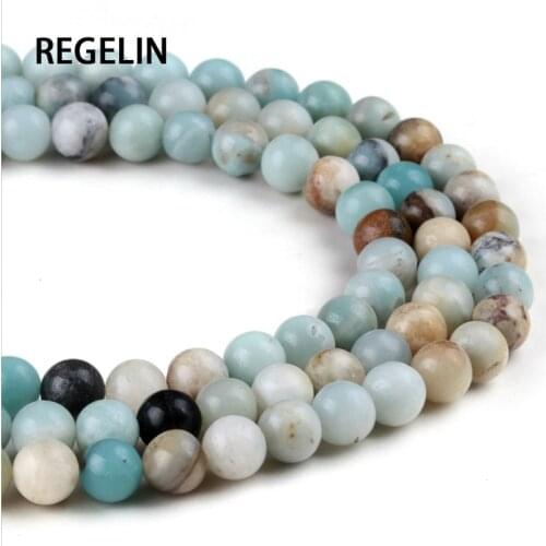REGELIN4mm 6mm 8mm 10mm 12mm Matt Natural Amazonite stone beads Forest Loose Round beads For jewelry making Wholesale and Retail