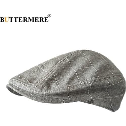 BUTTERMERE Classic Flat Cap Men Plaid Cotton Driving Caps Male Light Grey Vintage Duckbill Ivy Hats Summer British Hats And Caps