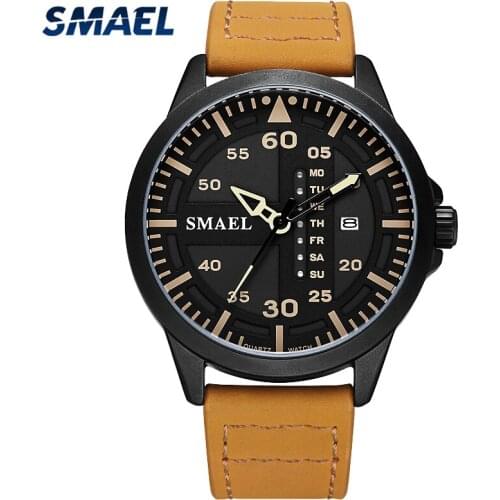 SMAEL Business Luxury Brand Men Military Watches Mens Quartz Date Clock Man Leather Strap Sports Wrist Watch Relogio Masculino