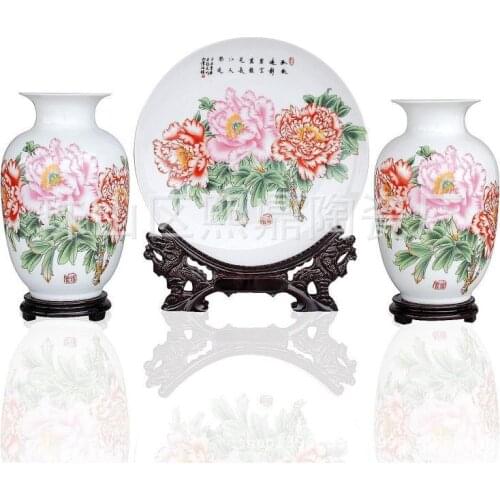 Jingdezhen Ceramic vases three-piece high-grade pastels pastoral home crafts ceramic crafts ornaments