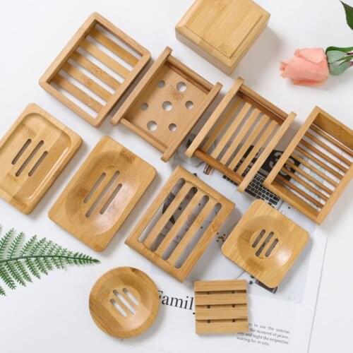 Wooden Natural Bamboo Soap Dishes Tray Holder Storage Soap Rack Plate Box Container Portable Bathroom Soap Dish Storage Box