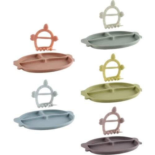 Infant Children Silicone Food Plate Baby Hand Guard Molar Stick Teether Set