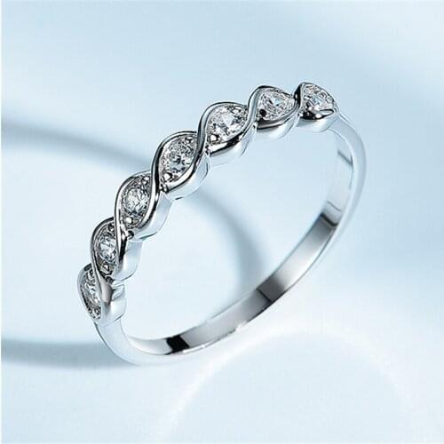 DY 925 Sterling Silver Ring Clear Cubic Zirconia Twisted Eternity Compromiso Love Wedding Band Ring For Women Classic Jewelry