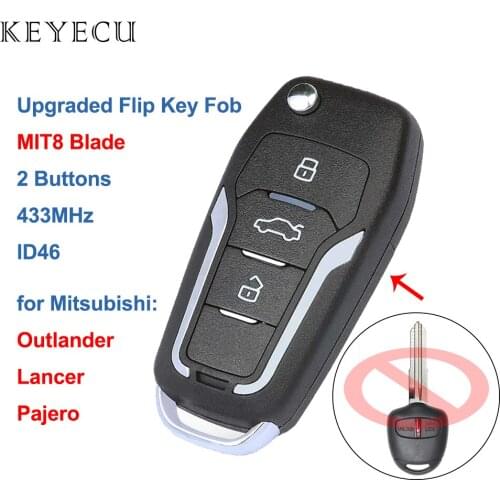 Keyecu Upgraded Flip Remote Car Key Fob 2 Button 433MHz ID46 for Mitsubishi Pajero Lancer Outlander