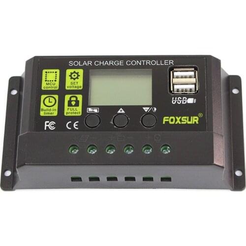 Solar Charge Controller 12V/24V PWM Solar ControllerAutomatic Identification 10A 20A 30A Controller USB PC Output Charger