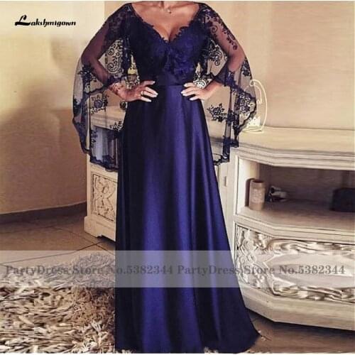 Lakshmigown Elegant Royal Purple Satin Long Evening Dresses 2020 Sexy Backless Mother Of The Bride Dress with Lace Cape