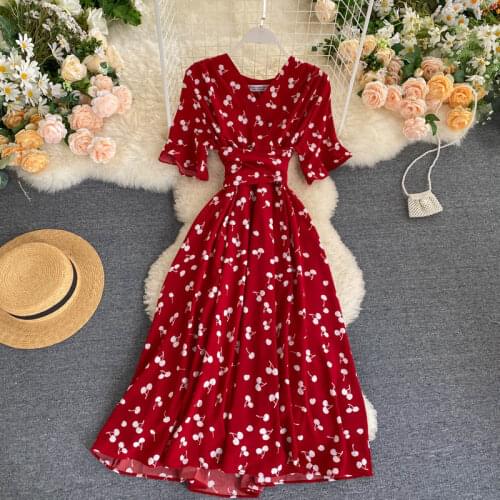 Summer Women V-neck Short Sleeve A-line Bandage Dresses 2020 Vintage Mid-calf Party High Waist Vestido De Festa Elegant Dress