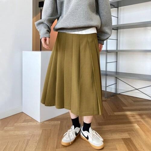 Summer Midi Skirt Female Black Casual Pleated Skirt Solid School Girl Uniform High-Waisted Skirt Zipper Womens Skirt 2021