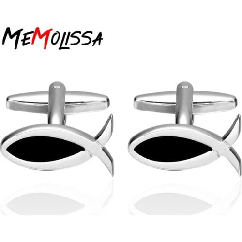 MeMolissa Hot Sale Jewelry Silver Color Enamel Fish Design Cufflinks for Mens High Quality Brand Novelty Fashion Cuff Buttons