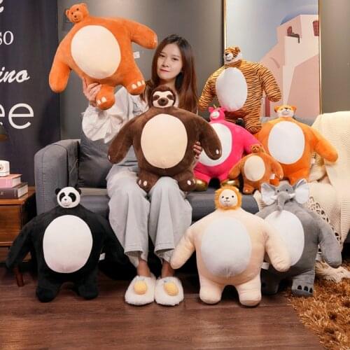 Tiny Head Teddy Bear Pillow Stuffed Small Head Big Muscle Body Sloth Panda Boyfriend Hug Pillow Chair Cushion Cute Birthday Gift