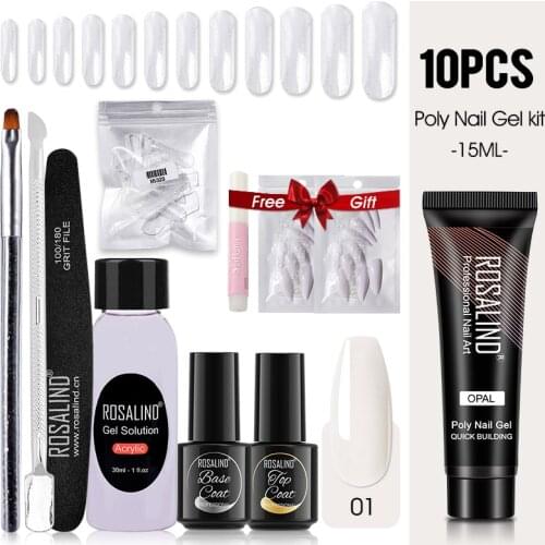 ROSALIND Poly Nail Gel Kit 15ml Nail Extension with 36W Nail Lamp Full Manicure Poly UV Gel Set For Nails Tool Kit