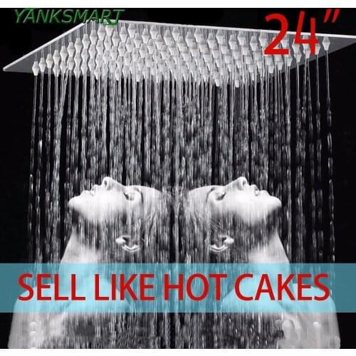 YANKSMART Luxury 24" 304 Stainless Steel New Chrome Rainfall Square Shower Head Bathroom Wall Mounted Overhead for 2 people