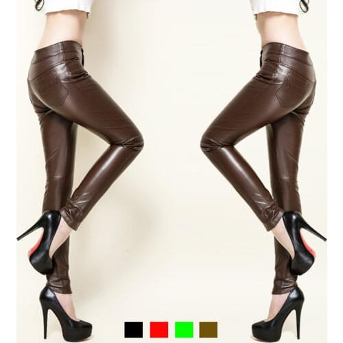 2020 New Genuine Leather Womens Fashion Slim Sheep Skin Tight Pants Feet Pencil Pants Skinny Pants Trousers Singer Costumes