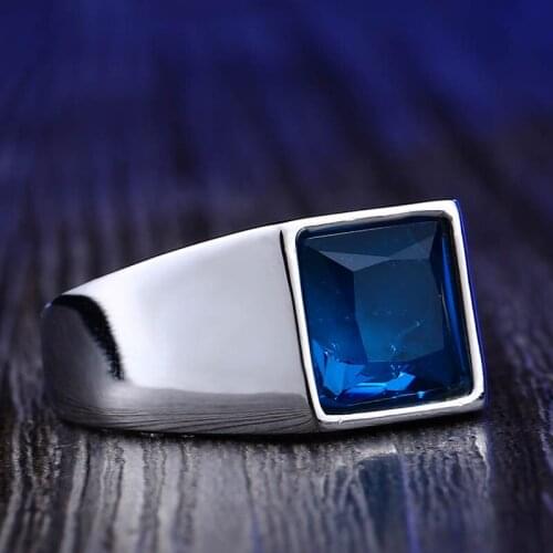 New Stainless Steel Blue / Green Gem Ring Fashion Mens Ring Wedding Engagement Ring Cocktail Ring Casual Party Jewelry
