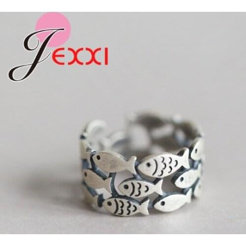 Super Cute Fishes Pattern Open Finger Rings Novel Design Genuine 925 Sterling Silver Finger Rings For Women Girl Birthday Party