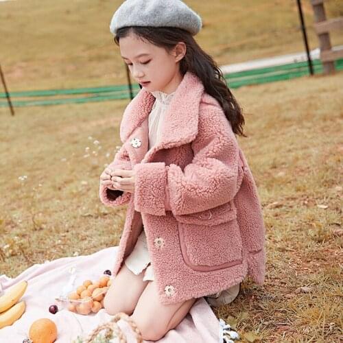 Girls Lamb Wool Coat 2021 New Thick Fur one-piece Teens Kids Thick Warm Coat Babys Jacket Warm for Winter Children Outwear